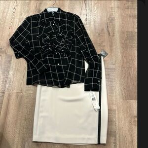 Ralph Lauren Black and White Checkered Blouse with Cream Skirt